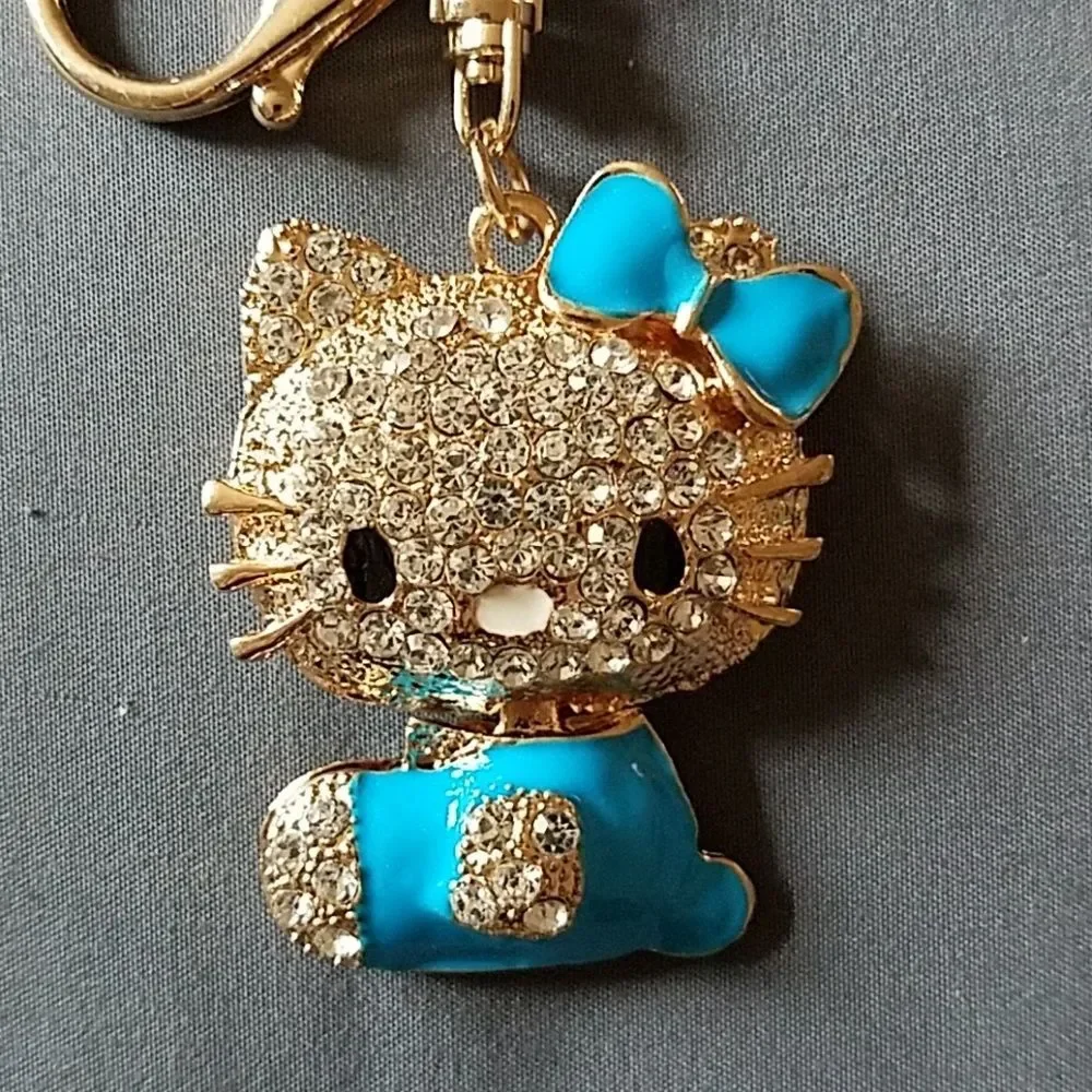 Hello Kitty Blue Bejeweled Swivel Keychain
